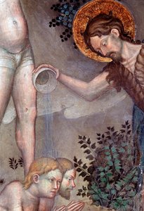 Johannes de Doper doopt de menigte in de Jordaan (detail) door Lorenzo Salimbeni