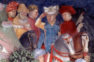 De prediking van Sint Jan de Doper aan de menigte (detail) door Lorenzo Salimbeni