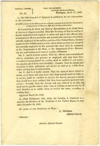 Publiceer een wet van het Congres die loon, premie en pensioen veiligstelt voor officieren en mannen die in het Western Department of Department of Missouri werken door Lorenzo Thomas