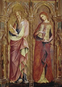 Sint Johannes de Evangelist en Sint Maria Magdalena - Detail van het polyptiek van de Annunciatie (1357, tempera en bladgoud op hout) door Lorenzo Veneziano