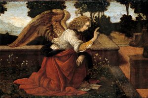 Detail van "De Annunciatie" (schilderij door Lorenzo di Credi) door Lorenzo di Credi