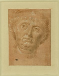 Portret van een man, vol gezicht, ogen naar links gedraaid ...