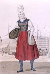 Traditionele kleding van een visverkoper uit Dieppe, gegraveerd door Gatine c.1820 door Louis Marie (after) Lante