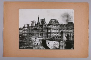 Gevel van het voormalige stadhuis, aan het begin van de Arcole-brug. Rond 1860. 4e arrondissement, Parijs. door Louis-Rémy Robert