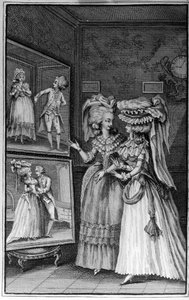 Illustratie door Louis Binet (1744-1800) voor het boek van Nicolas Edme Restif de La Bretonne "Les Parisiennes", of XL Algemene Karakters Genomen in de Moderne Moors, geschikt om te dienen als instructie voor de Persoon-du-Sexe, getrokken uit de memoires v