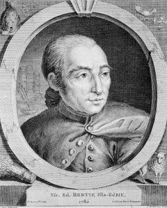 Portret van Nicolas Edme Restif de La Bretonne (1734-1806) (ook Retif de La Bretone) - door Binet, gravure door Louis (after) Binet