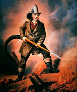 De Amerikaanse Brandweerman: Tegen de Vijand, uitgegeven door Currier & Ives door Louis (after) Maurer