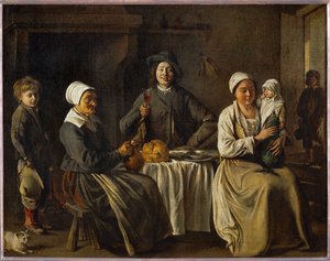Ook de gelukkige familie De terugkeer van de doop ... door Louis (attr. to) Le Nain