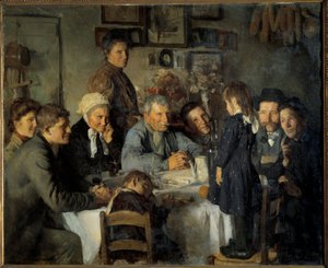 Het Gouden Huwelijk Familiediner van boeren. Schilderij door Louis Adolphe Dechenaud (1868-1926) 1909 Zon. 1,66x2,03 m Dijon, Musee des Beaux Arts