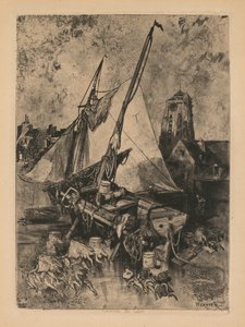 Vissersboten, Normandië (Environ de Caen) door Louis Adolphe Hervier