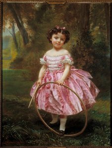 Mademoiselle Ehrler: klein meisje dat met een hoepel speelt door Louis Antoine Leon Riesener