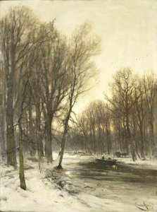 Een middagzicht op besneeuwde bossen door Louis Apol