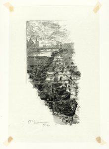 Appelmarkt, gezien vanaf de Pont Louis-Philippe, plaat zeven uit Le Long de la Seine et des Boulevards door Louis Auguste Lepère
