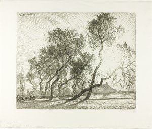 Boerderij met Nederlandse populieren door Louis Auguste Lepère