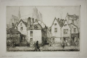Oude huizen, Amiens door Louis Auguste Lepère