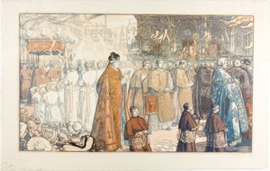 De Corpus Christi-processie, Nantes door Louis Auguste Lepère