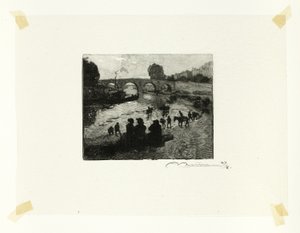 De paardenvijver bij de Pont Marie, plaat tien uit Le Long de la Seine et des Boulevards door Louis Auguste Lepère