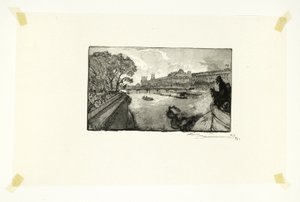 Het Louvre, gezien vanaf de Pont-Neuf, plaat dertien uit Le Long de la Seine et des Boulevards door Louis Auguste Lepère