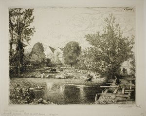 De oude voetgangersbrug, oevers van de Petit Morin door Louis Auguste Lepère