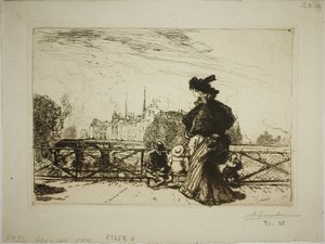 Het Île de la Cité gezien vanaf de Pont des Arts door Louis Auguste Lepère
