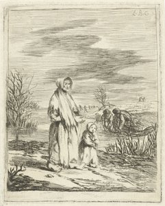 Bedelaarster met kind bij een sloot door Louis Bernard Coclers