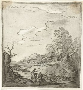 Landschap met ruiter en herder door Louis Bernard Coclers