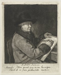 Portret van de kunstenaar Johannes Janson, tekenend
