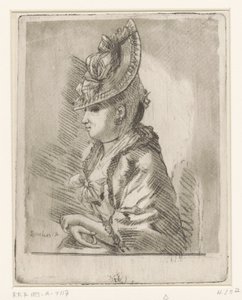 Portret van een jonge dame met hoed in profiel naar links