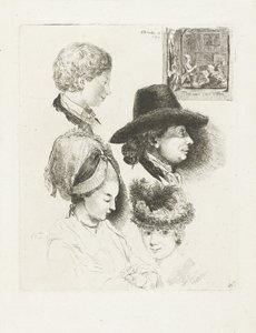Studieblad met portretten van Louis Bernard Coclers en zijn familie