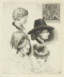 Studieblad met portretten van Louis Bernard Coclers en zijn familie door Louis Bernard Coclers