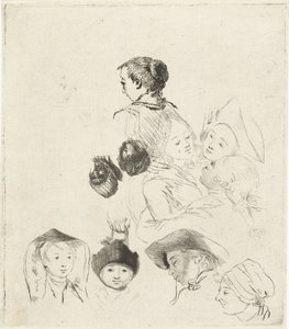 Studieblad met tien hoofden door Louis Bernard Coclers