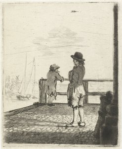 Twee matrozen wachten in de haven door Louis Bernard Coclers