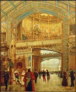 De centrale koepel van de machinehal op de Wereldtentoonstelling 1889