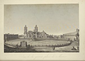 Uitzicht op het hoofdplein, Mexico, illustratie uit 