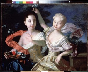 Portret van de groothertoginnen Anna Petrovna en Elisabeth Petrovna door Louis Caravaque