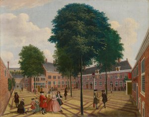 De grote binnenplaats van het Lepershuis door Louis Chalon