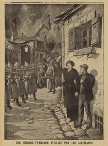 Duitse oorlogsmisdaden: een jonge vrouw geëxecuteerd door een vuurpeloton in een Frans dorp, Eerste Wereldoorlog door Louis Charles (after) Bombled