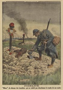 Loyaliteit: Franse legerhond weigert het graf van haar dode meester te verlaten, Eerste Wereldoorlog door Louis Charles (after) Bombled