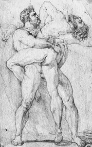 Hercules wurgt Antaeus door Louis Charles Auguste Couder