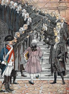 Franse Revolutie: Koning van Frankrijk Lodewijk XVI opgeroepen om naar het stadhuis van Parijs te komen, passeert de 