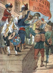 Franse Revolutieoorlogen: vrijwillige inschrijvingen na de nederlagen van Frankrijk in de oorlog tussen revolutionair Frankrijk en contrarevolutionaire monarchieën, de Franse vergadering roept het gevaar voor het vaderland uit, 22 juli 1792) Illustratie do