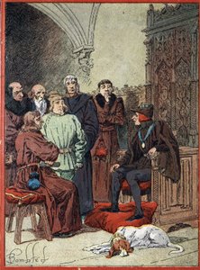 Koning Lodewijk XII van Frankrijk (1462-1515) ontvangt de bourgeois van Parijs in de parloir aux bourgeois, het eerste stadhuis van Parijs op 26/11/1514