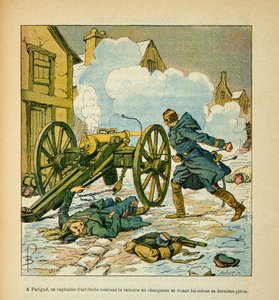 Het leger van de Loire door Eugene Sergent, alias Grenest, geïllustreerd door Louis Bombled (1862-1927) (Frans-Duitse Oorlog; campagne van 1870-1871): Bij Parigne, een artilleriekapitein ondersteunde de terugtocht door zijn laatste stuk te laden en af te v door Louis Charles Bombled