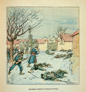 Het leger van de Loire door Eugene Sergent, alias Grenest, geïllustreerd door Louis Bombled (1862-1927) (Frans-Duitse Oorlog; campagne van 1870-1871): De Peytavin-divisie viel Poupry aan in december 1870, Privécollectie