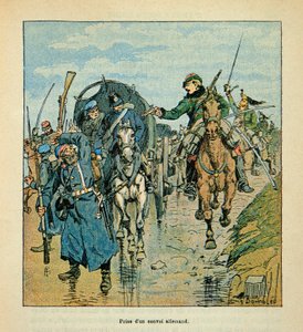 Het leger van de Loire door Eugene Sergent, alias Grenest, geïllustreerd door Louis Bombled (1862-1927) (Frans-Duitse Oorlog; campagne van 1870-1871): Inname van een Duitse konvooi door de Fransen tijdens de oorlog van 1870, Privécollectie