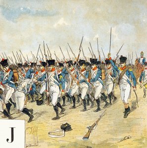 Letter J: Jonge garde, "Je serai soldat" (Ik zal soldaat worden) - Militair alfabet door Louis Charles Bombled