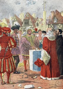 Poseren door de koning van Frankrijk François I van de eerste steen van het Hôtel de Ville de Paris getekend door de Italiaanse architect Boccador door Louis Charles Bombled