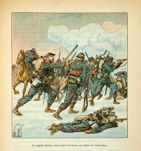 Het leger van de Loire door Eugene Sergeant, geïllustreerd door Louis Bombled: Sergeant Ramus van de mobiele eenheid van Isere in de slag van 7 december