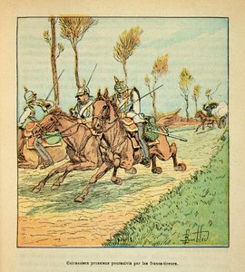 Pruisische kurassiers achtervolgd door de Freicisten in oktober 1870 door Louis Charles Bombled
