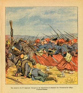 Het Oostelijke Leger van Eugene Sergeant, bekend als Grenest, geïllustreerd door Louis Bombled (1862-1927) (Frans-Duitse Oorlog; campagne van 1870-1871): De Zouaven van het 3e Regiment chargeerden met bajonet en verdreven de Pruisen uit het dorp Auxon-Dess